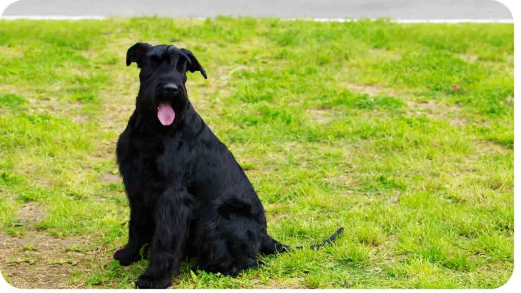 a dog sitting in the grass with its tongue out