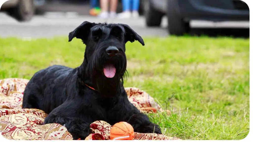 a dog laying on a blanket in the grass